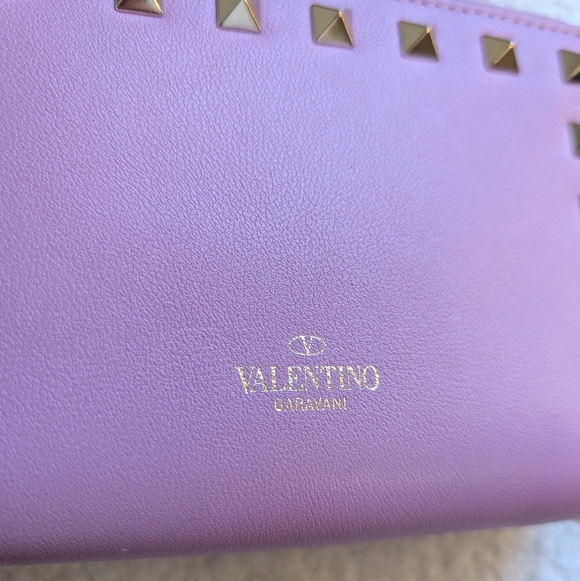 2 Piece! Valentino Garavani Rockstud Purple - Pink Wallet and Card Holder - Picture 6 of 16